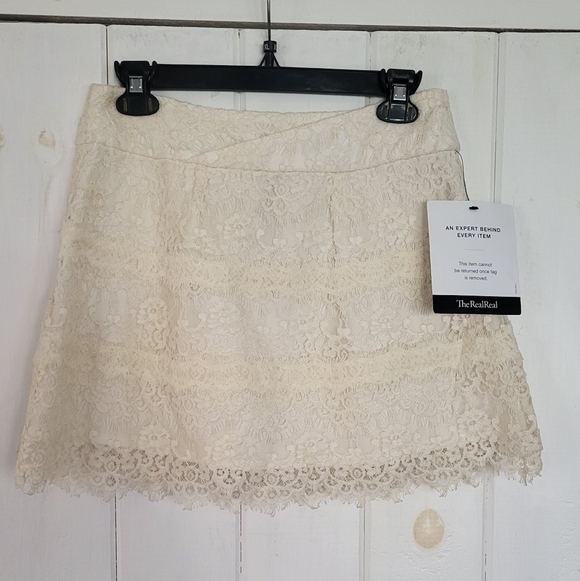 The Kooples Cream Lace Front Fold Mini Skirt Size 6 - Picture 1 of 11